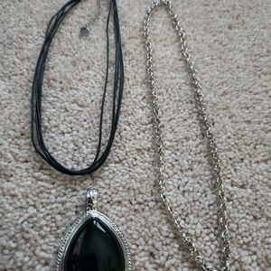Black and Stainless Steel Pendant Necklace